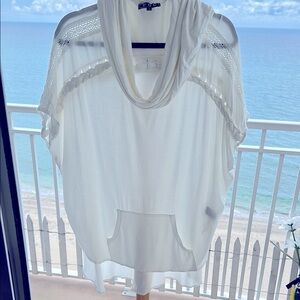 Chic POL almost White Hooded dolman top with Crochet Details